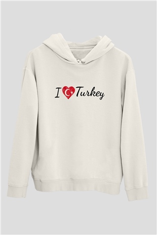 Türkiye Beyaz Unisex Kapşonlu Sweatshirt