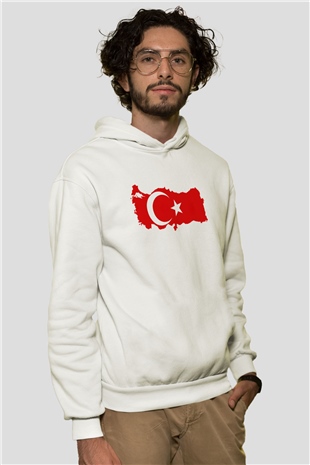Türkiye Beyaz Unisex Kapşonlu Sweatshirt