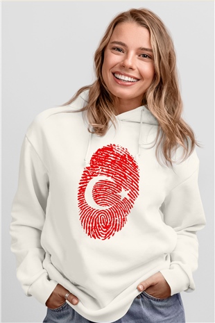 Türkiye Beyaz Unisex Kapşonlu Sweatshirt