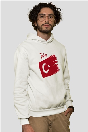 Türkiye Beyaz Unisex Kapşonlu Sweatshirt