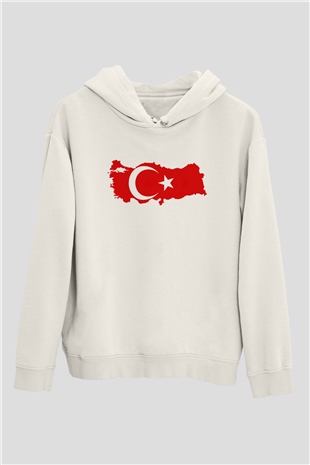 Türkiye Beyaz Unisex Kapşonlu Sweatshirt