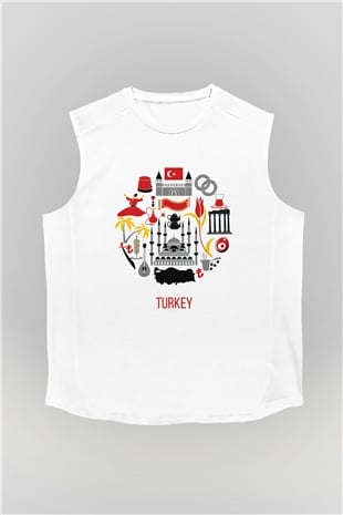 Türkiye Beyaz Unisex Kolsuz Tişört