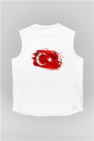 Türkiye Beyaz Unisex Kolsuz Tişört