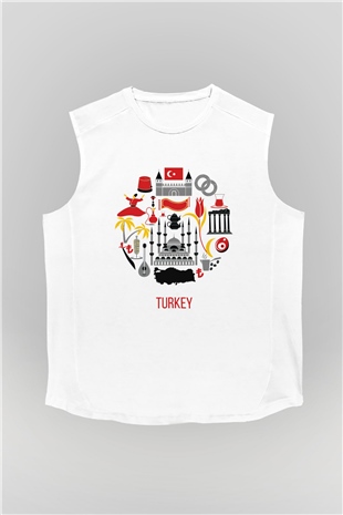 Türkiye Beyaz Unisex Kolsuz Tişört