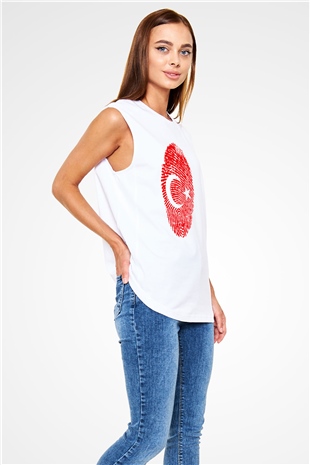 Türkiye Beyaz Unisex Kolsuz Tişört