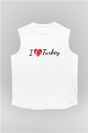 Türkiye Beyaz Unisex Kolsuz Tişört
