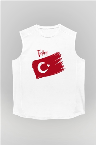 Türkiye Beyaz Unisex Kolsuz Tişört