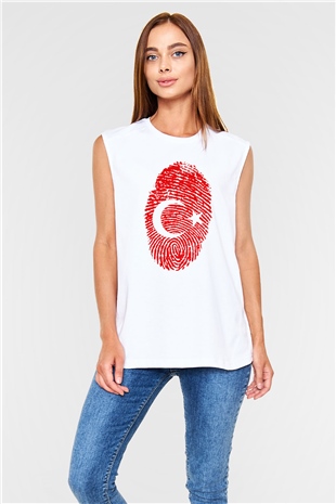 Türkiye Beyaz Unisex Kolsuz Tişört
