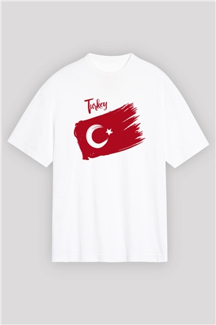 Türkiye Beyaz Unisex Oversize Tişört T-Shirt