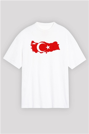 Türkiye Beyaz Unisex Oversize Tişört T-Shirt