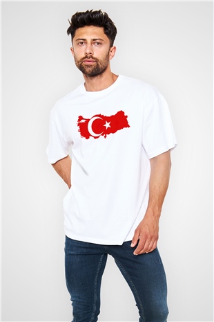 Türkiye Beyaz Unisex Oversize Tişört T-Shirt