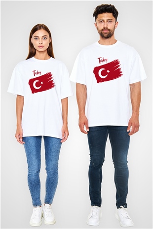 Türkiye Beyaz Unisex Oversize Tişört T-Shirt
