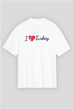 Türkiye Beyaz Unisex Oversize Tişört T-Shirt
