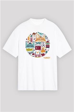 Türkiye Beyaz Unisex Oversize Tişört T-Shirt