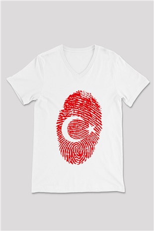 Türkiye Beyaz Unisex V Yaka Tişört T-Shirt