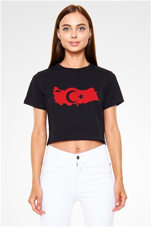 Türkiye Siyah Crop Top Tişört