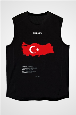Türkiye Siyah Unisex Kolsuz Tişört