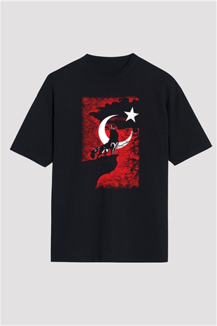 Türkiye Siyah Unisex Oversize Tişört T-Shirt