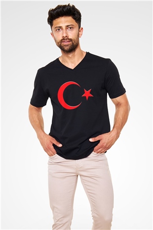 Türkiye Siyah Unisex V Yaka Tişört