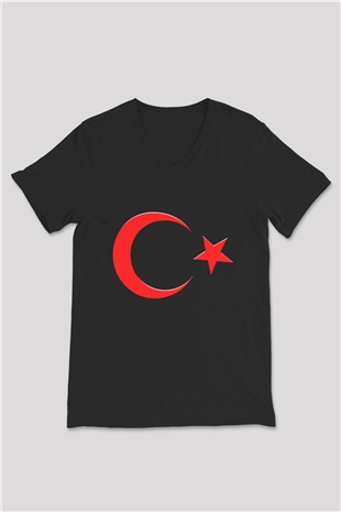 Türkiye Siyah Unisex V Yaka Tişört