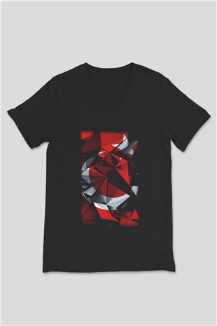 Türkiye Siyah Unisex V Yaka Tişört T-Shirt