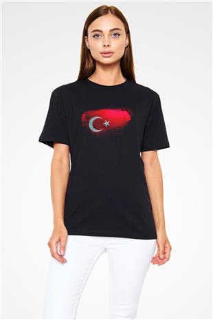Türkiye - Turkey Bayrağı Baskılı Unisex Siyah Tişört