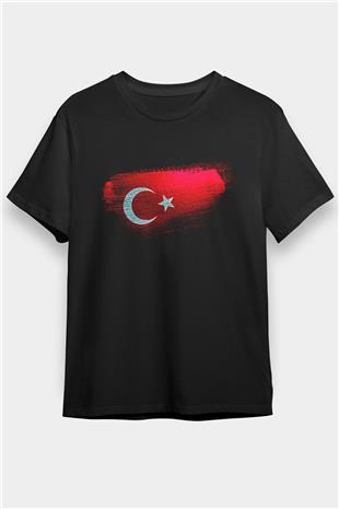 Türkiye - Turkey Bayrağı Baskılı Unisex Siyah Tişört