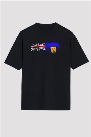 Turks ve Caicos Adaları - Turks Caicos islands Bayrağı Baskılı Unisex Siyah Oversize Tişört