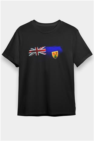 Turks ve Caicos Adaları - Turks Caicos islands Bayrağı Baskılı Unisex Siyah Tişört