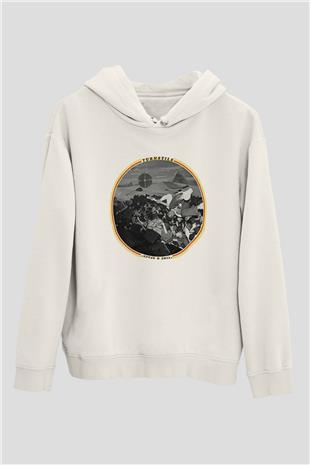 Turnstile Baskılı Beyaz Unisex Kapüşonlu Sweatshirt