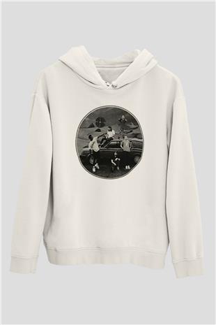 Turnstile Baskılı Beyaz Unisex Kapüşonlu Sweatshirt