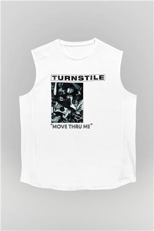 Turnstile Baskılı Beyaz Unisex Kolsuz Tişört - Tshirt