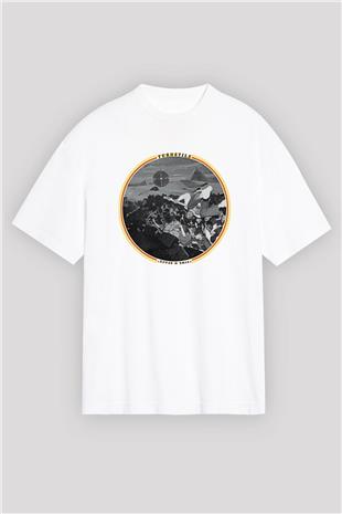 Turnstile Baskılı Beyaz Unisex Oversize Tişört - Tshirt