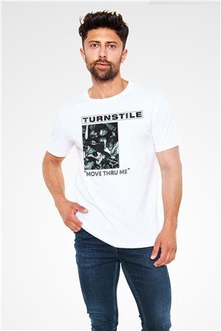 Turnstile Baskılı Unisex Beyaz Tişört - Tshirt