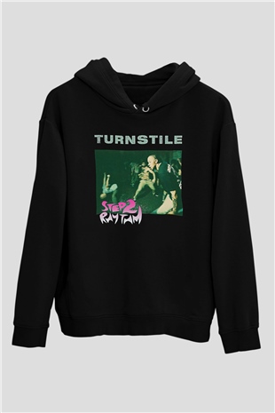 Turnstile Baskılı Unisex Siyah Kapüşonlu Sweatshirt