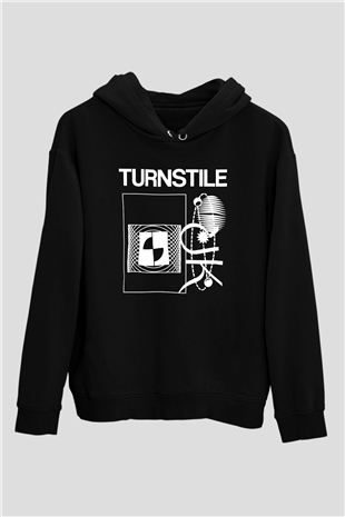 Turnstile Baskılı Unisex Siyah Kapüşonlu Sweatshirt