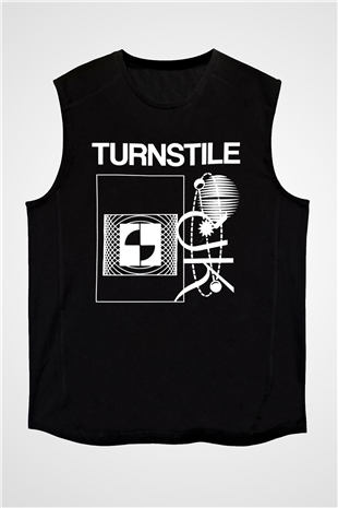 Turnstile Baskılı Unisex Siyah Kolsuz Tişört - Tshirt
