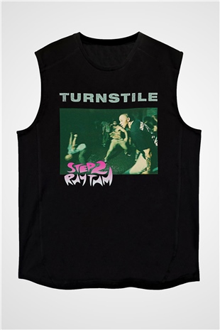 Turnstile Baskılı Unisex Siyah Kolsuz Tişört - Tshirt