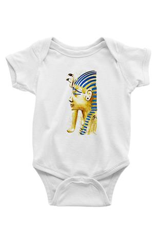 Tutankhamun Baskılı Beyaz Unisex Bebek Body - Zıbın