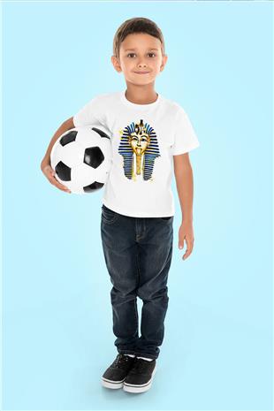 Tutankhamun Baskılı Beyaz Unisex Beyaz Çocuk Tişört - Tshirt