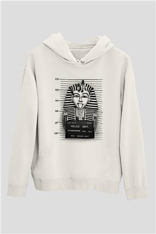 Tutankhamun Baskılı Beyaz Unisex Hoodie