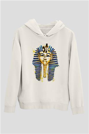 Tutankhamun Baskılı Beyaz Unisex Hoodie