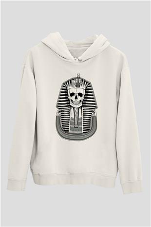 Tutankhamun Baskılı Beyaz Unisex Hoodie