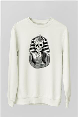 Tutankhamun Baskılı Beyaz Unisex Sweatshirt