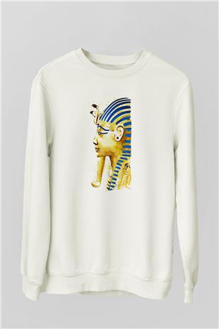 Tutankhamun Baskılı Beyaz Unisex Sweatshirt