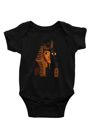 Tutankhamun Baskılı Unisex Siyah Bebek Body - Zıbın