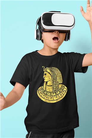 Tutankhamun Baskılı Unisex Siyah Çocuk Tişört - Tshirt