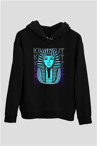Tutankhamun Baskılı Unisex Siyah Hoodie