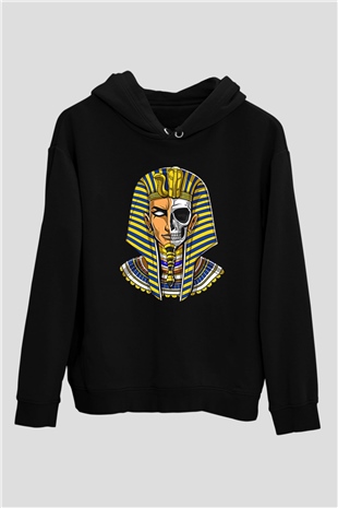 Tutankhamun Baskılı Unisex Siyah Hoodie