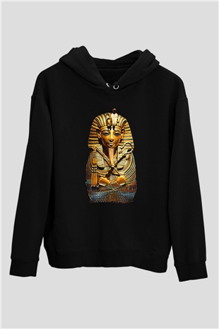 Tutankhamun Baskılı Unisex Siyah Hoodie